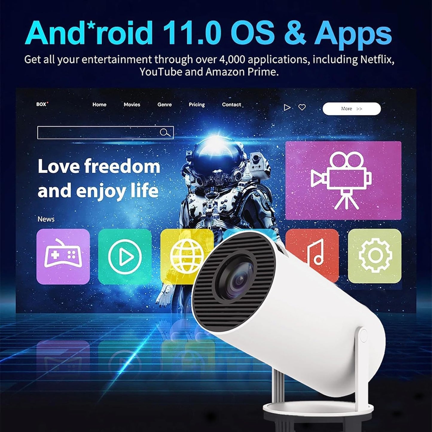 Video Game Consoles Android11 System Intelligent Projector 1080p Home Projector 64GB 20000+ Games | 12000 lumens